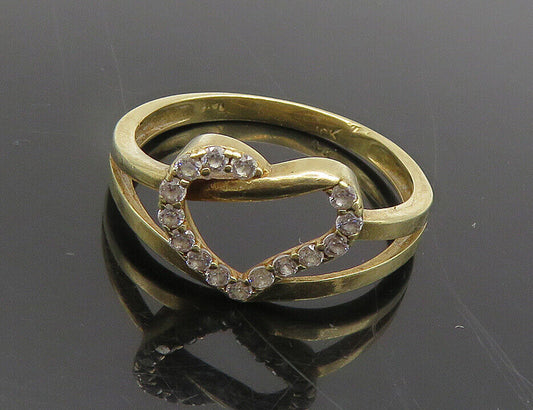 10K GOLD  Vintage Cubic Zirconia Open Love Heart Band Ring Sz 8  GR062