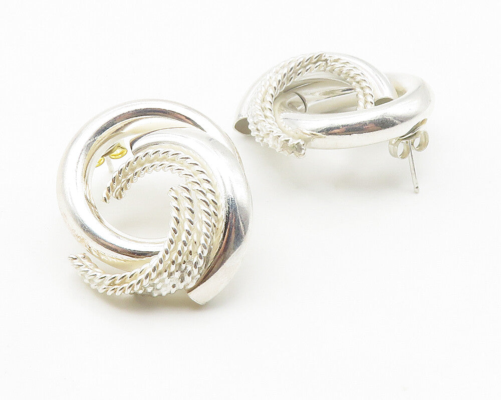 925 Sterling Silver  Shiny Polished Hollow Round Twist Drop Earrings  EG5509