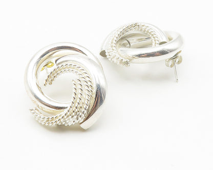 925 Sterling Silver  Shiny Polished Hollow Round Twist Drop Earrings  EG5509