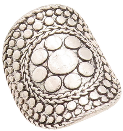 925 Sterling Silver Vintage Ring Bead Etched Circular Pattern  Sz 9  RG28701