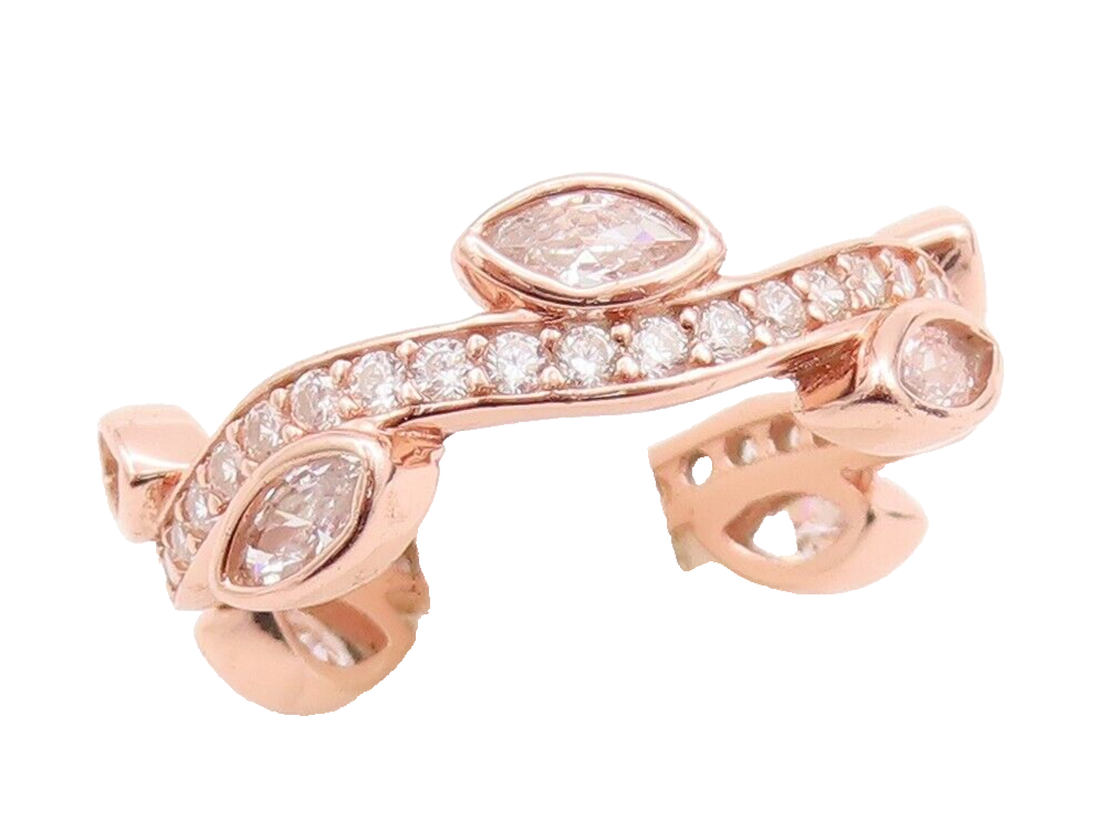 925 Sterling Silver Vintage Ring Rose Gold Plated Carved CZ Tiara  Sz 7  RG29633