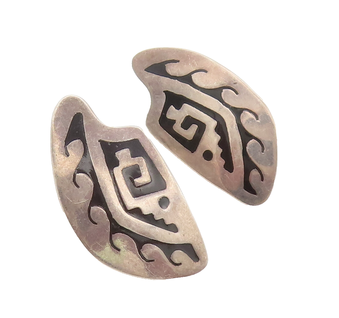 JVA MEXICO 925 Sterling Silver  Vintage Ancient Etched waves Earrings  EG12571
