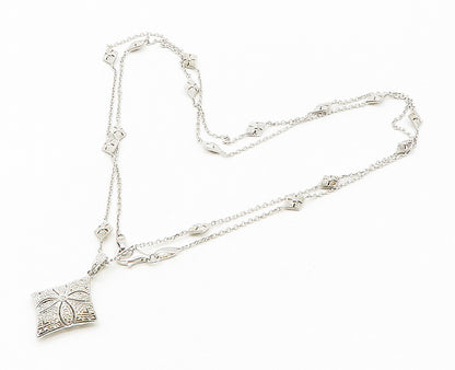 925 Sterling Silver  Shiny Genuine Diamonds Floral Chain Necklace  NE2674