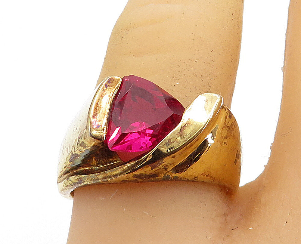 925 Sterling Silver  Pink Topaz Shiny Gold Plated Band Ring Sz 7.5  RG6552