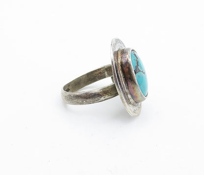 MEXICO 925 Silver  Vintage Turquoise Smooth Oval Cocktail Ring Sz 6  RG6942