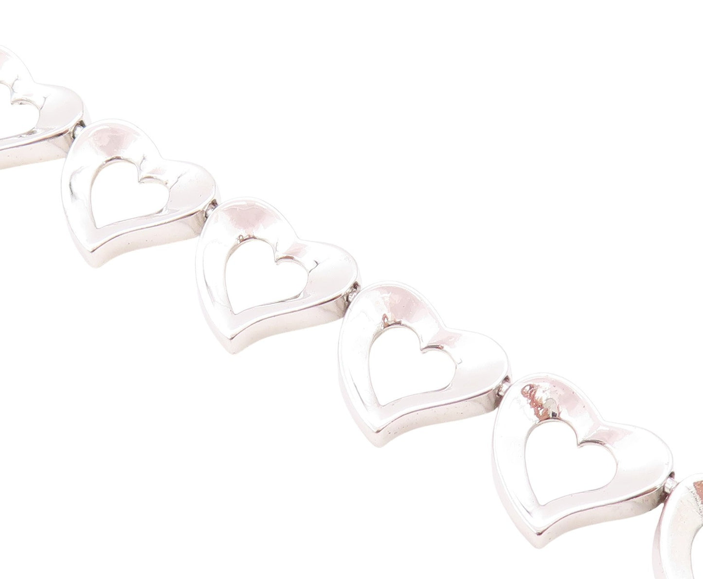925 Sterling Silver Vintage Bracelet Linked Cutout Hearts Toggle Lock  BT11273