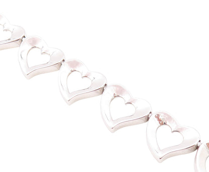 925 Sterling Silver Vintage Bracelet Linked Cutout Hearts Toggle Lock  BT11273