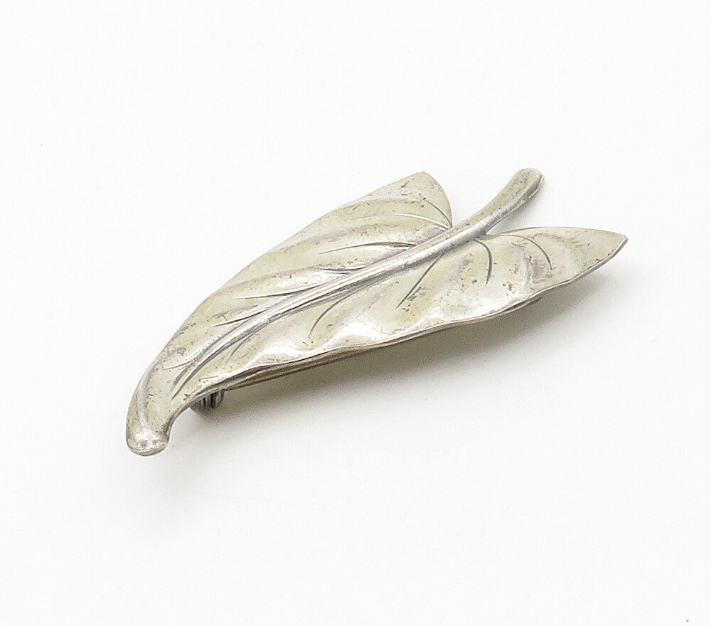 JEWEL ART 925 Sterling Silver  Vintage Single Floral Leaf Brooch Pin  BP5994