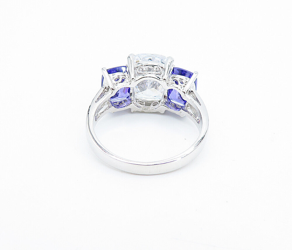 925 Sterling Silver  Cubic Zirconia & Purple Topaz Band Ring Sz 8  RG7277