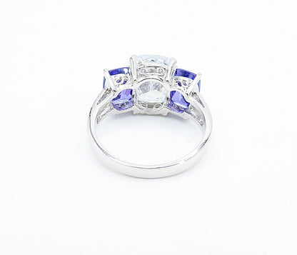 925 Sterling Silver  Cubic Zirconia & Purple Topaz Band Ring Sz 8  RG7277