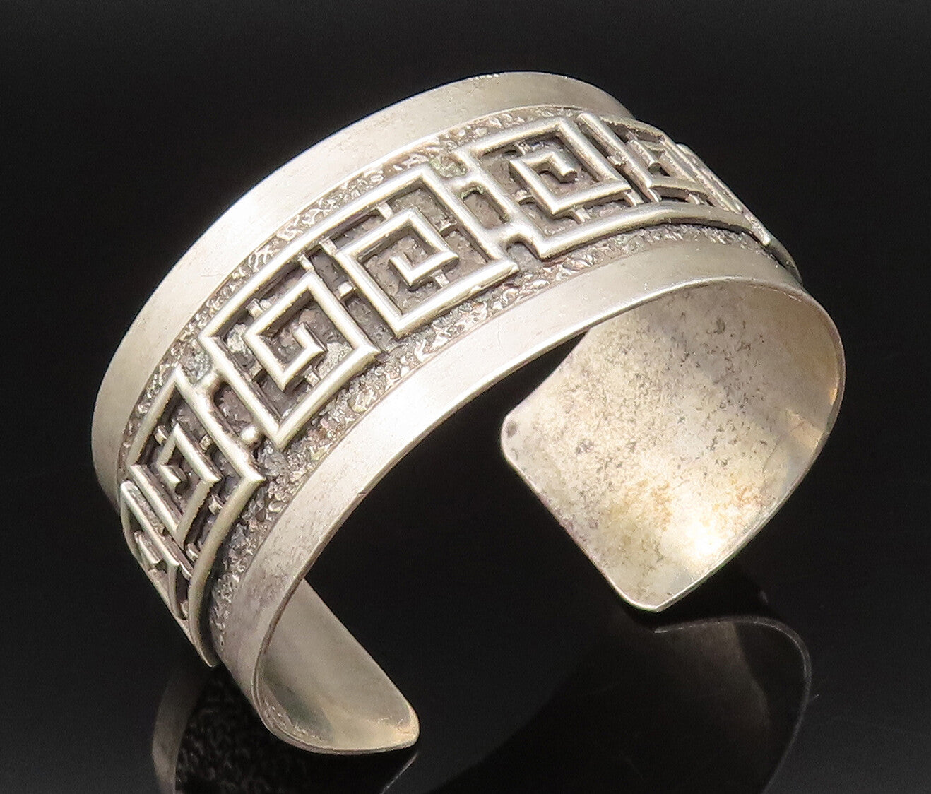 DANECRAFT 925 Silver  Vintage Antique Carved Greek Key Cuff Bracelet  BT9790