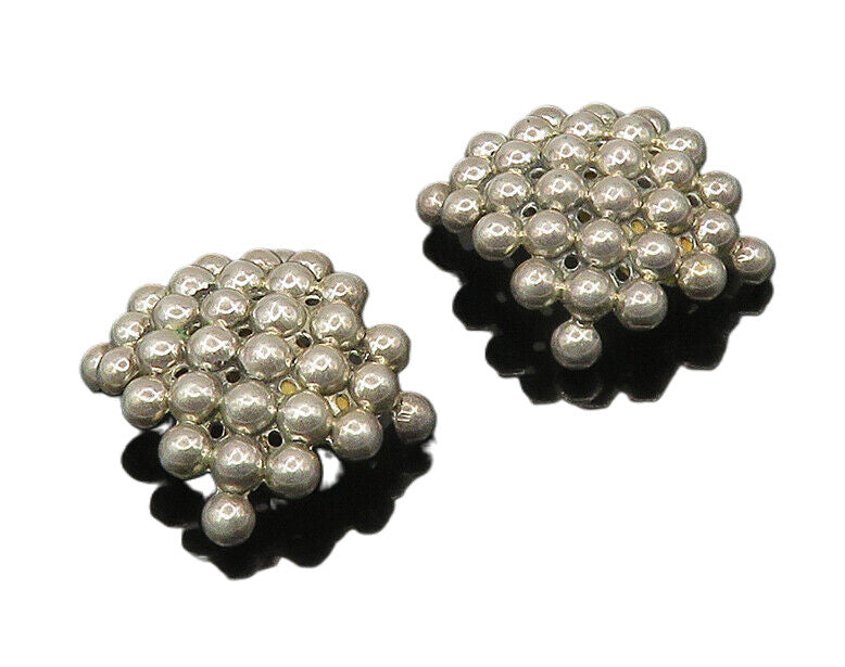 MEXICO 925 Sterling Silver  Vintage Shiny Bubble Non Pierce Earrings  EG9048