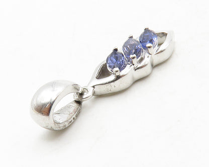 925 Sterling Silver  Marquise Cut Tanzanite 2 Stone Drop Pendant  PT10423