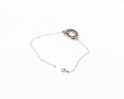 925 Sterling Silver  Vintage Two Tone Charmed Thin Chain Bracelet  BT7870