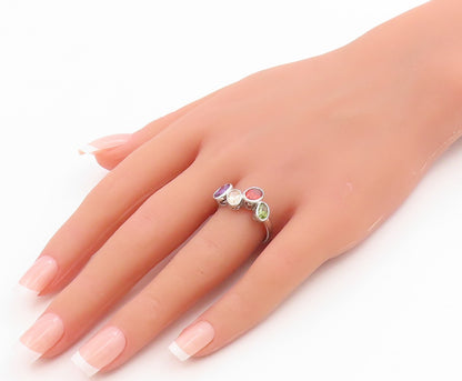 925 Sterling Silver Vintage Ring Oval Cut Multi Gemstone Band  Sz 8  RG35842
