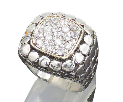 925 Sterling Silver  Vintage Cubic Zirconia Dotted Square Ring Sz 8  RG24344