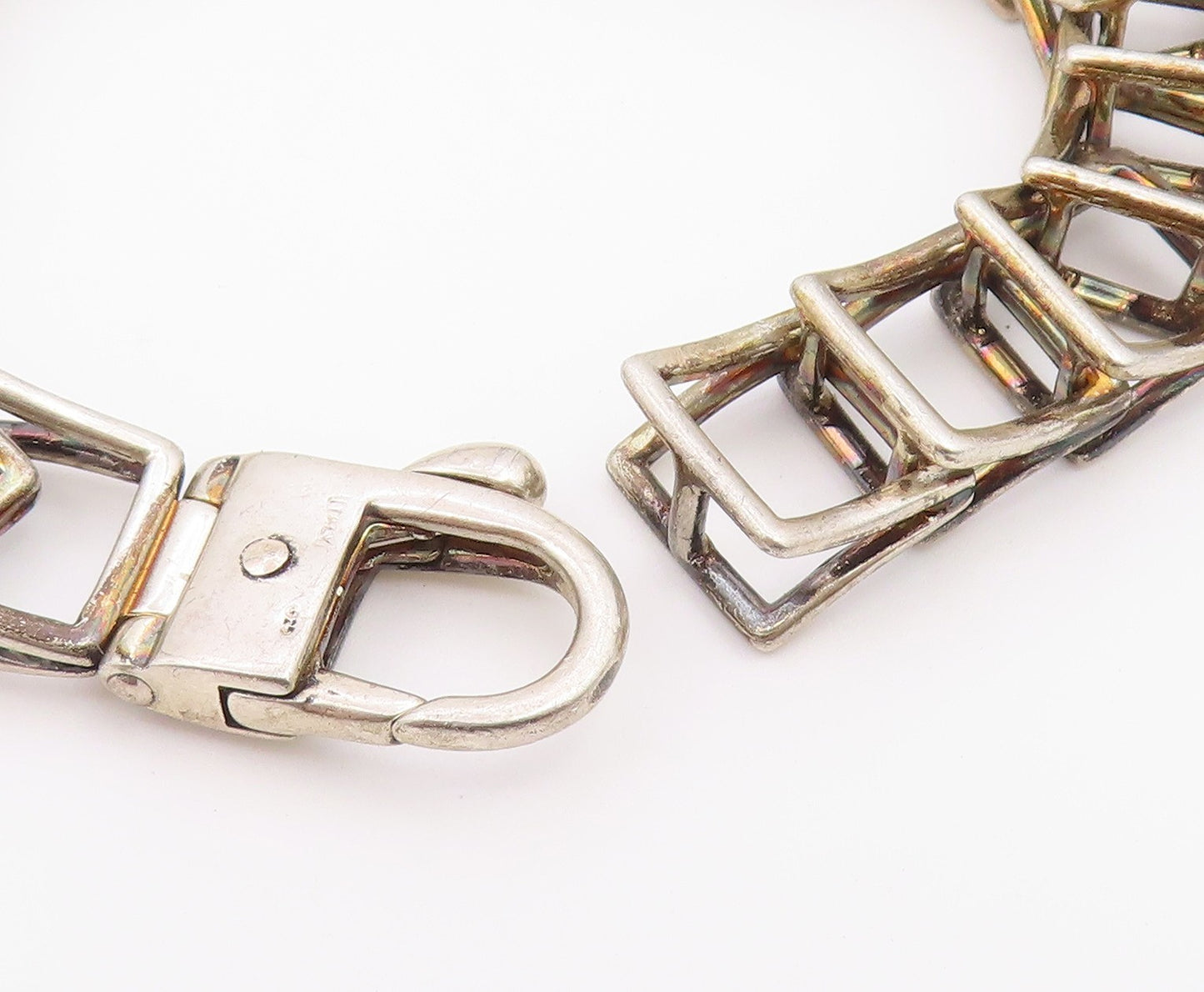 925 Sterling Silver Vintage Bracelet Classic Open Geometric Square Link  BT12197