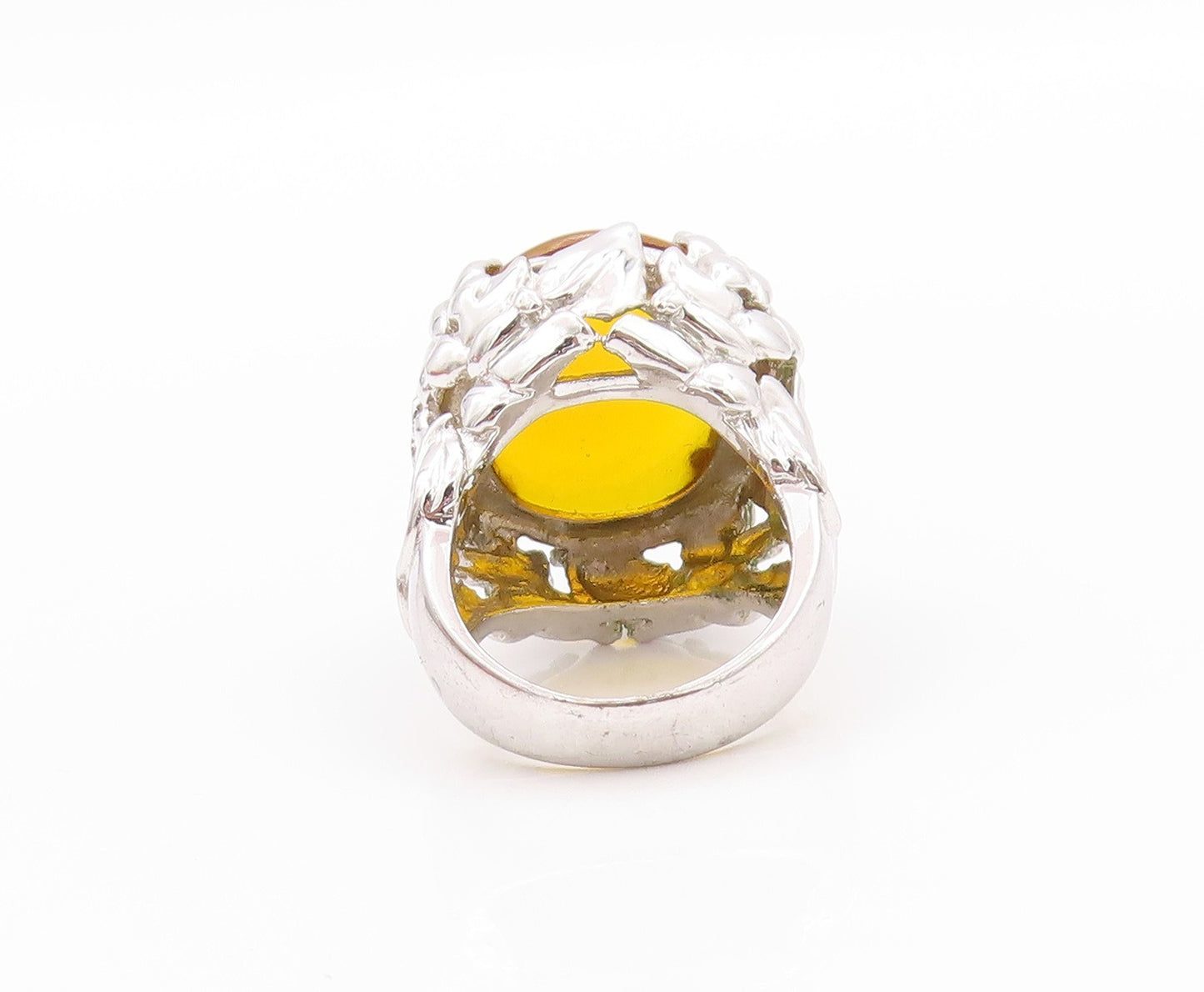 925 Sterling Silver Vintage Ring Modernist Large Oval Citrine  Sz 7.5  RG32344
