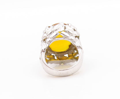 925 Sterling Silver Vintage Ring Modernist Large Oval Citrine  Sz 7.5  RG32344