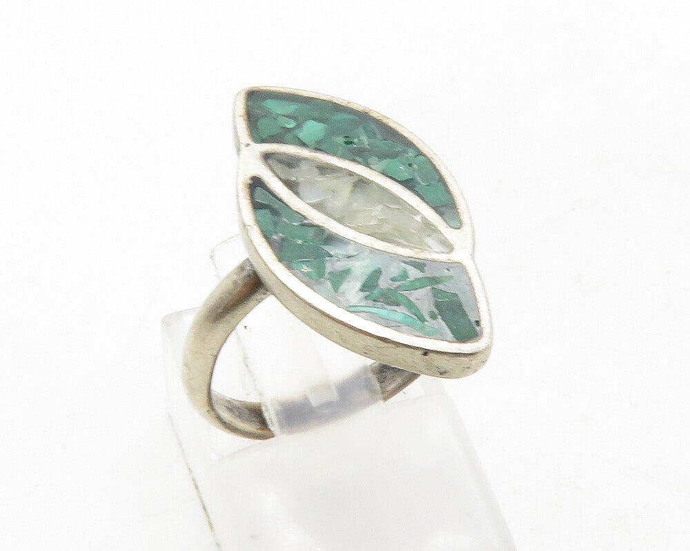 SOUTHWESTERN 925 Silver Vintage Crushed Turquoise Band Ring Sz 4 RG13507