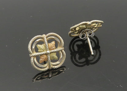 925 Silver & 12K GOLD  Vintage Two Tone Floral Leaf Drop Earrings  EG10388