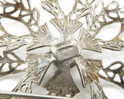 MICHELE 925 Sterling Silver  Vintage Open Flower Motif Brooch Pin  BP5527