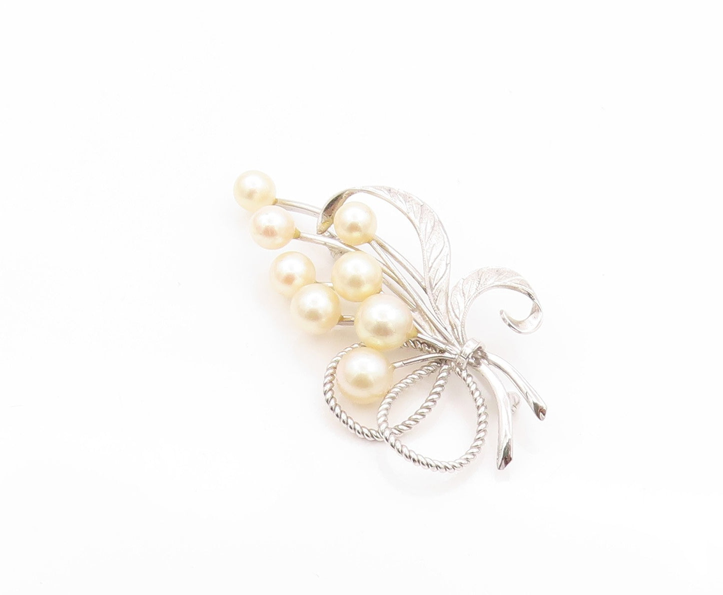 925 Sterling Silver Vintage Brooch Modernist Japanese Pearl Bouquet  BP11630