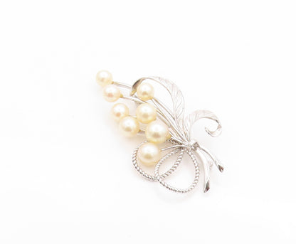925 Sterling Silver Vintage Brooch Modernist Japanese Pearl Bouquet  BP11630