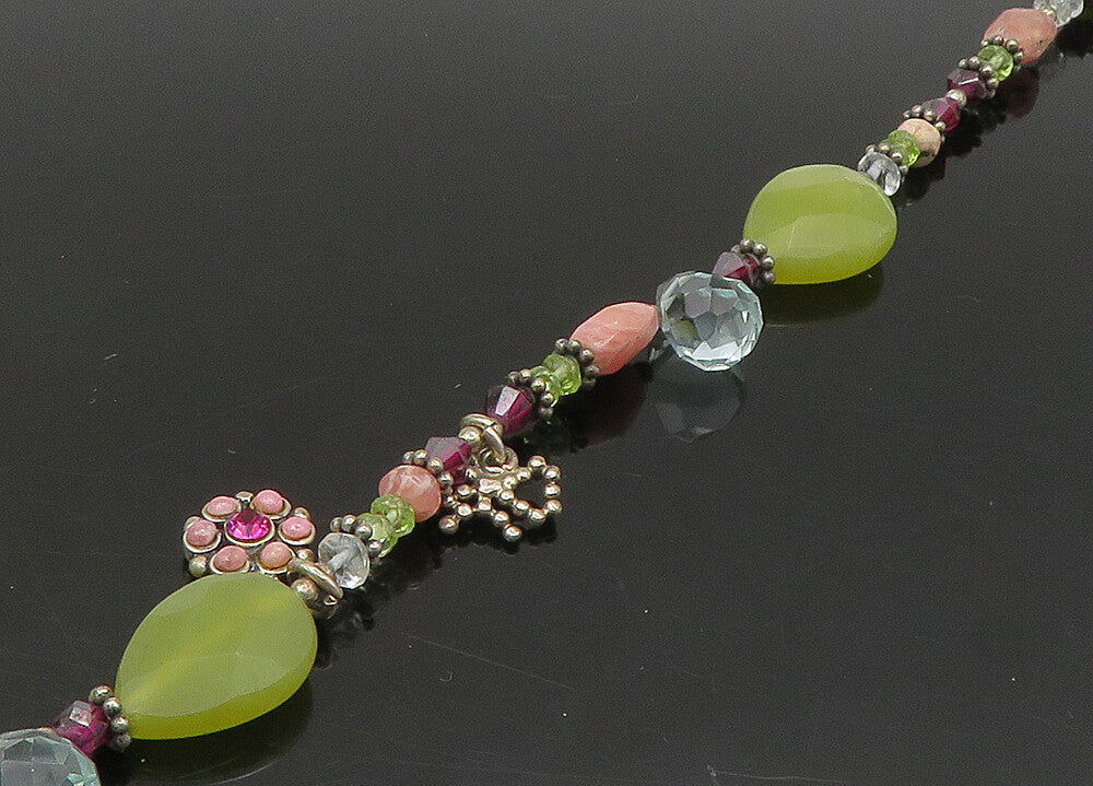 BARSE 925 Silver Vintage Rhodochrosite & Multi Stone Chain Necklace NE3719