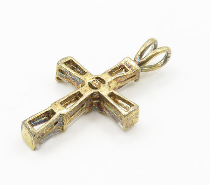 925 Sterling Silver  Vintage Cubic Zirconia Religious Cross Pendant  PT11633