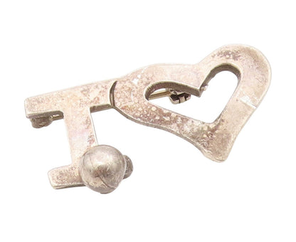 925 Sterling Silver Vintage Brooch Minimalist Open Love Heart Key Pin  BP12151