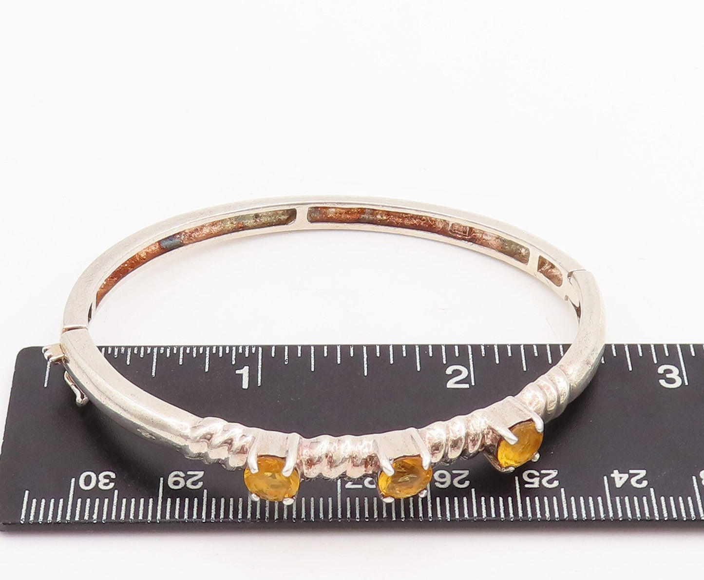 925 Sterling Silver Vintage Bracelet Round Cut Citrine Beaded Bangle  BT10665