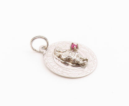 925 Sterling Silver  Vintage Pink Topaz Merry Christmas Pendant  PT18908
