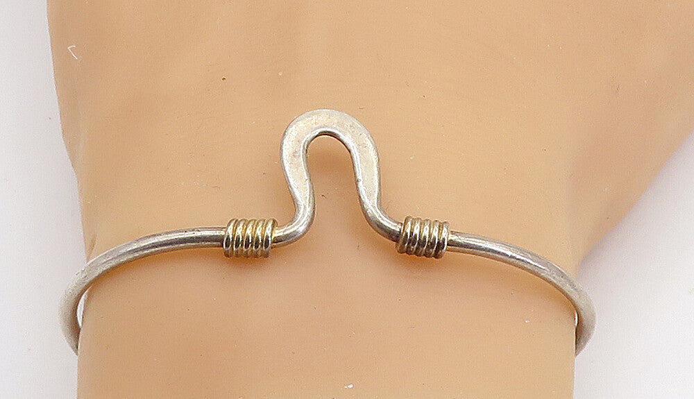925 Sterling Silver Vintage Two Tone Wrapped Detail Cuff Bracelet BT3075