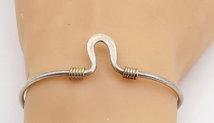 925 Sterling Silver Vintage Two Tone Wrapped Detail Cuff Bracelet BT3075