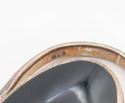 925 Sterling Silver Vintage Ring Oval Mother Of Pearl & Onyx Band  Sz 6  RG36264