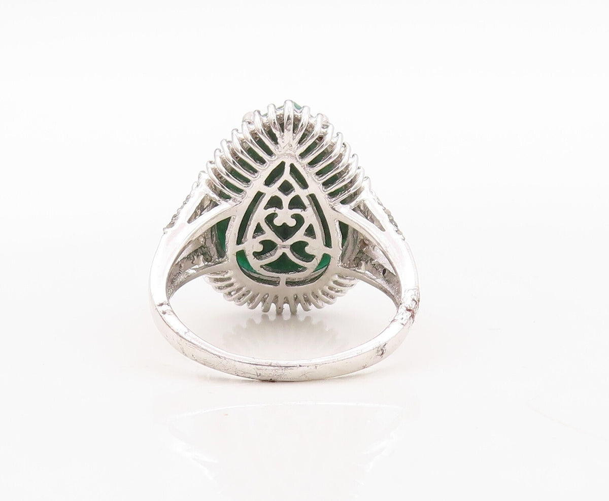 925 Sterling Silver Vintage Ring Diamonds & Drop Cut Gemstone  Sz 8  RG30868