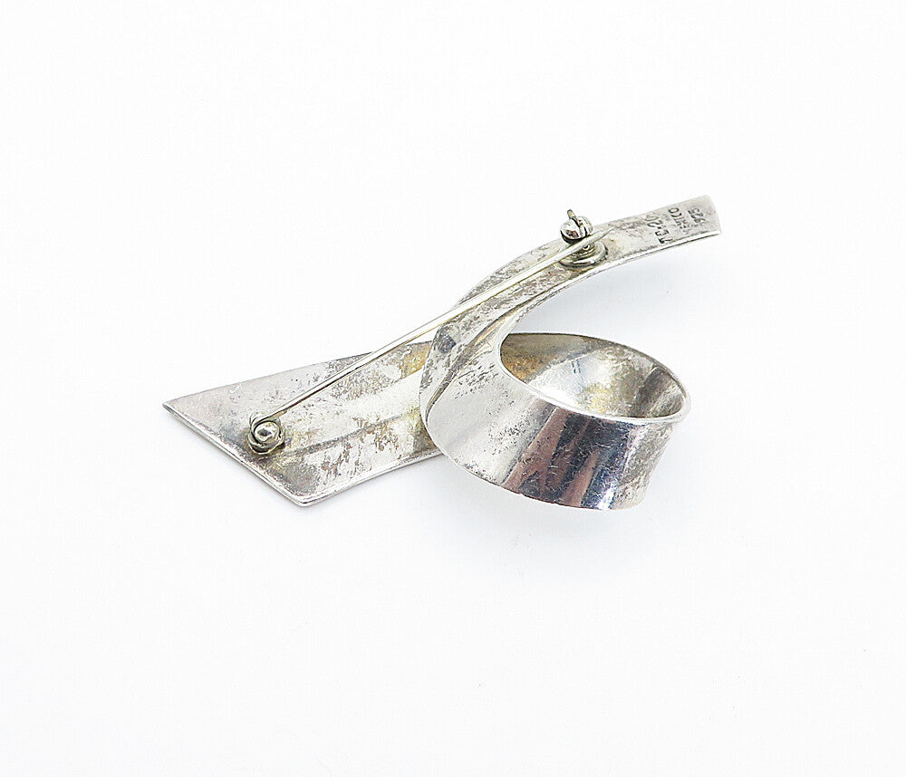 MEXICO 925 Sterling Silver  Vintage Dark Tone Ribbon Swirl Brooch Pin  BP1318