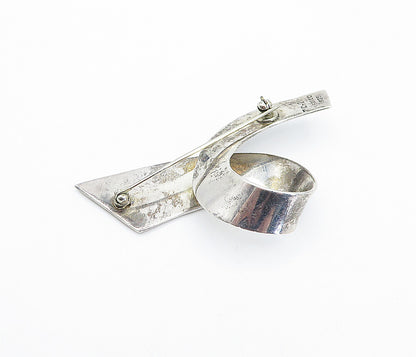 MEXICO 925 Sterling Silver  Vintage Dark Tone Ribbon Swirl Brooch Pin  BP1318