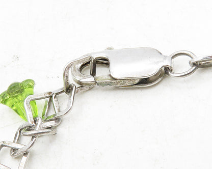 925 Sterling Silver  Jade Topaz & Rose Quartz Charmed Chain Bracelet  BT4256