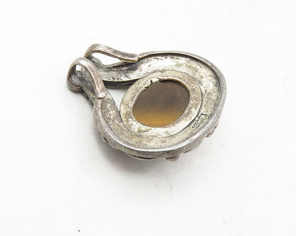 CFJ 925 Sterling Silver  Vintage Cabochon Cut Tiger's Eye Swirl Pendant PT7868