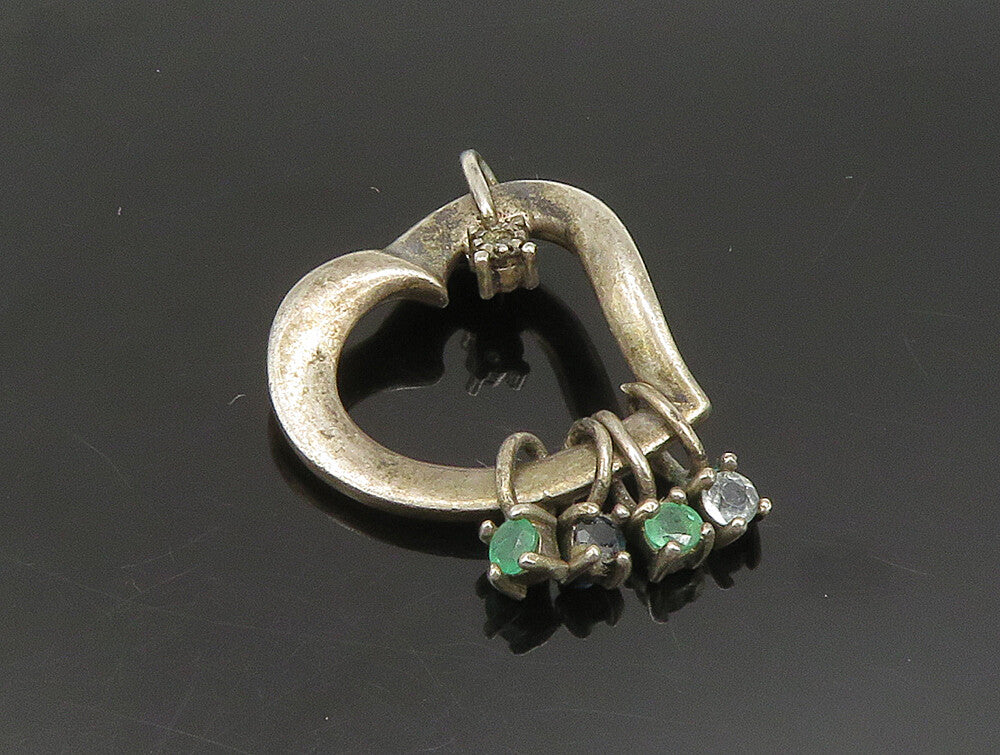 LENOX 925 Silver  Vintage Diamond & Gemstones Love Heart Pendant  PT20237