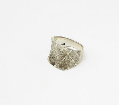 925 Sterling Silver  Vintage Druzy Woven Concave Band Ring Sz 8  RG3342