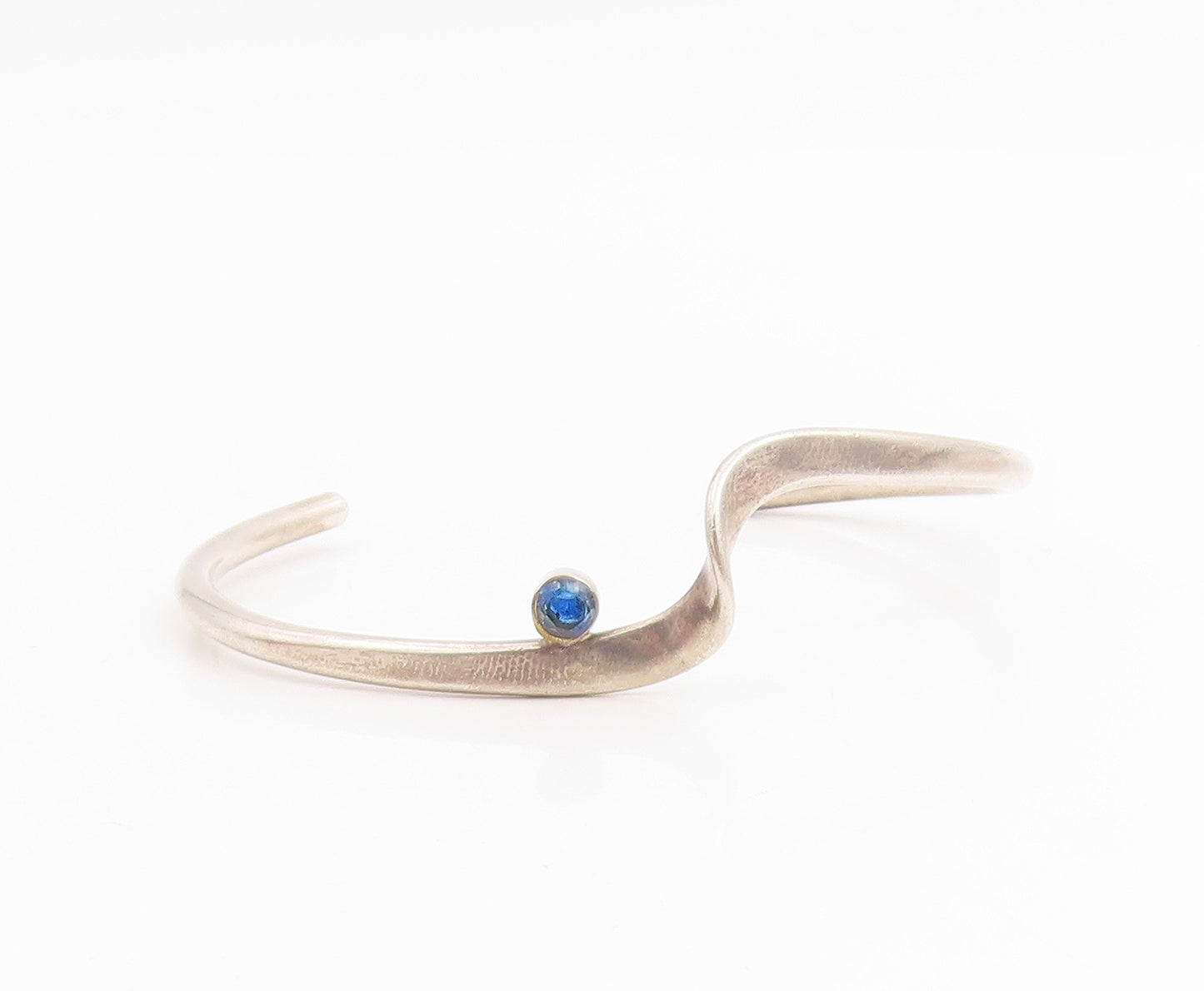 925 Sterling Silver Vintage Bracelet Blue Topaz Modernist Curved Wave  BT11839