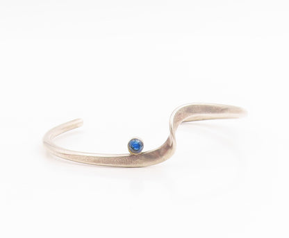 925 Sterling Silver Vintage Bracelet Blue Topaz Modernist Curved Wave  BT11839