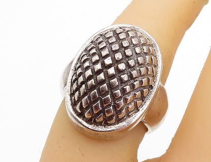 DESIGNER 925 Silver  Vintage Dark Tone Etched Oval Dome Band Ring Sz 6  RG4691