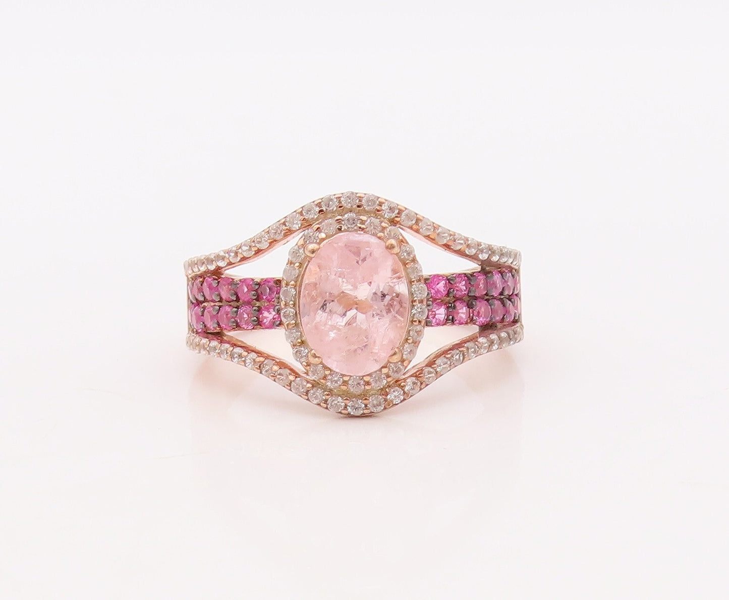925 Sterling Silver Vintage Ring Rose Gold Plated Pink White Topaz Sz 7 RG29929