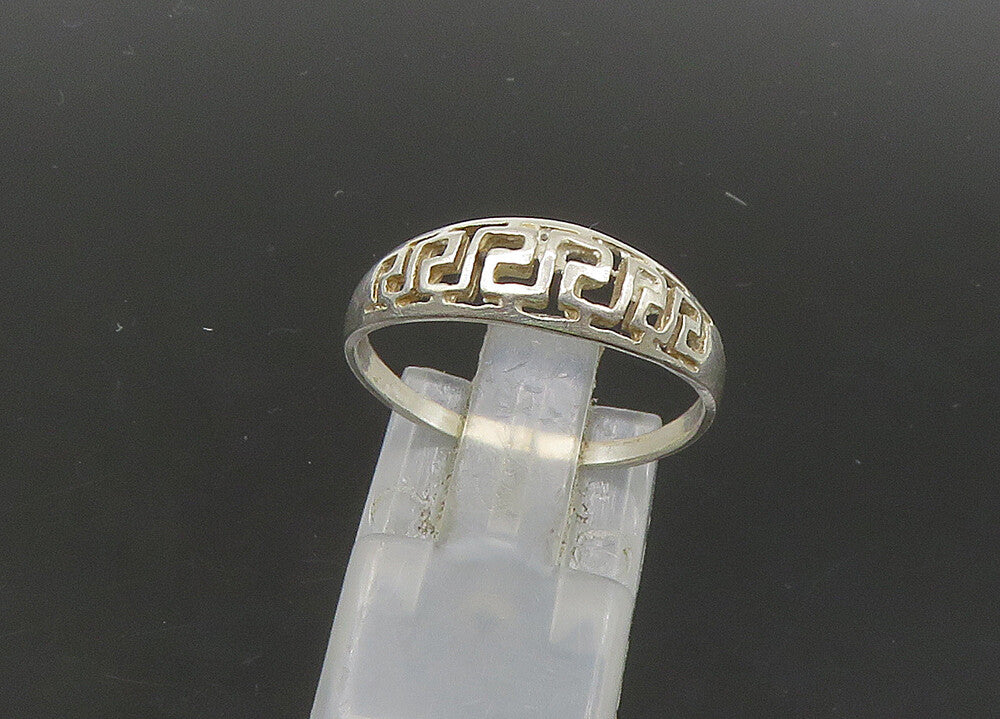 925 Sterling Silver  Vintage Shiny Greek Key Dome Band Ring Sz 8.5  RG21768