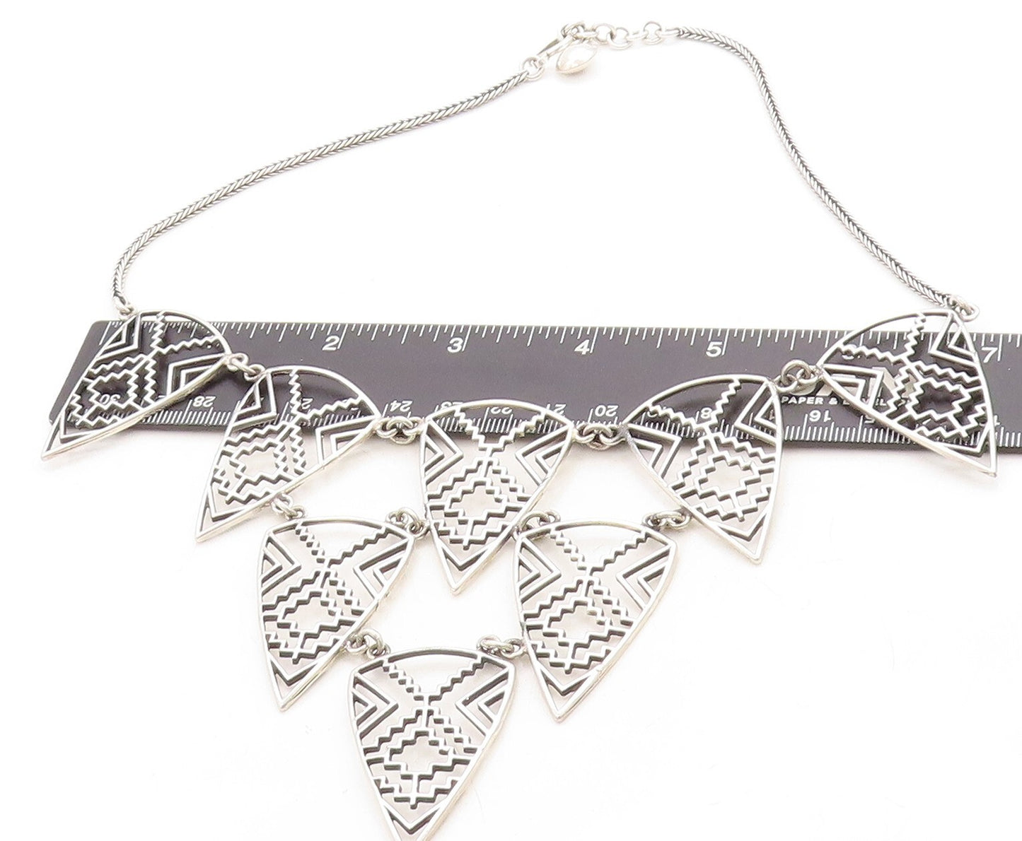 925 Sterling Silver  Vintage Shiny Open Geometric Wheat Chain Necklace  NE2117