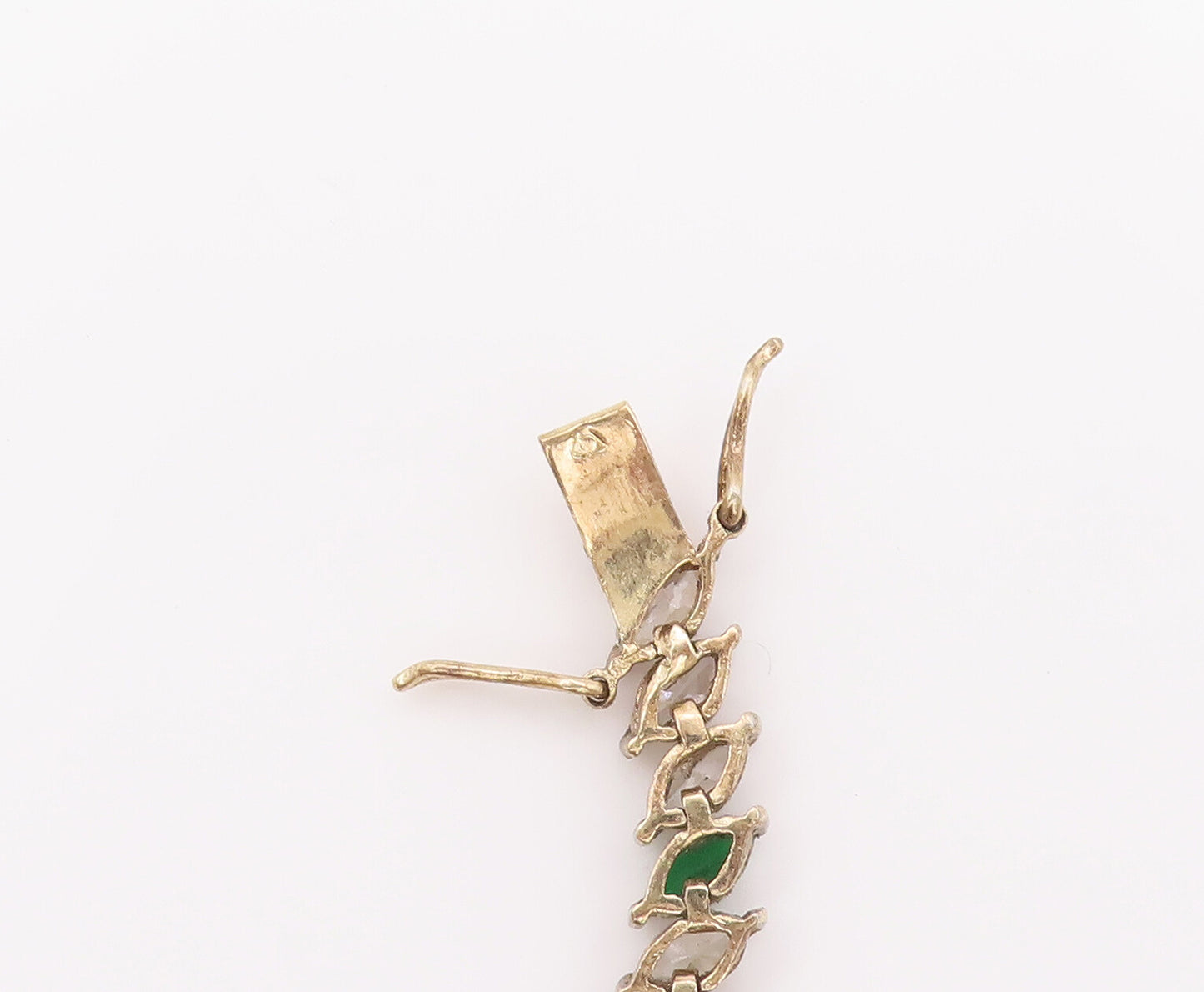 925 Sterling Silver Vintage Bracelet Marquise Cut Green White CZ  BT10430